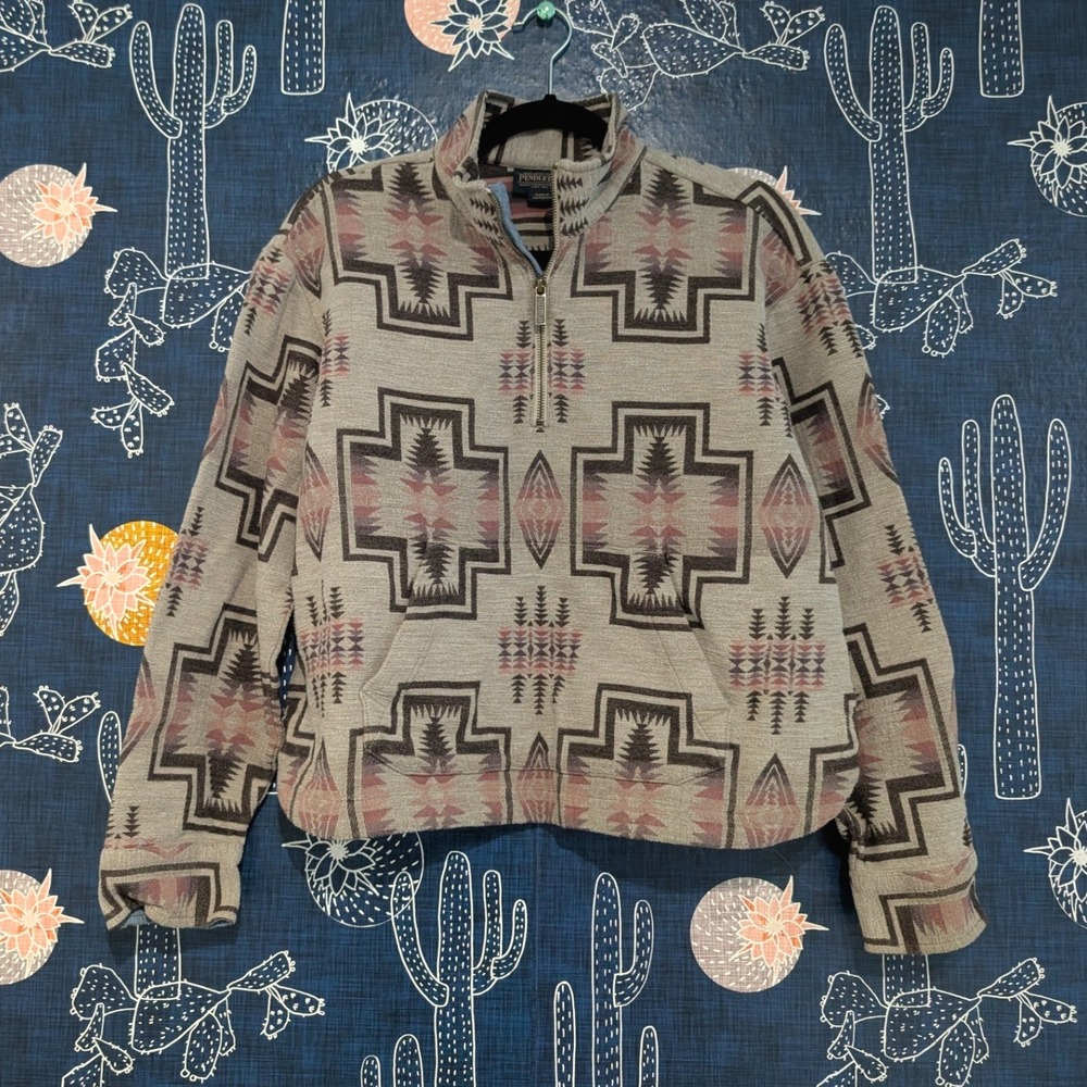 Pendleton Harding Chamois Grey Southwestern Cotton Quarter Zip Pullover Small - Picture 5 of 11